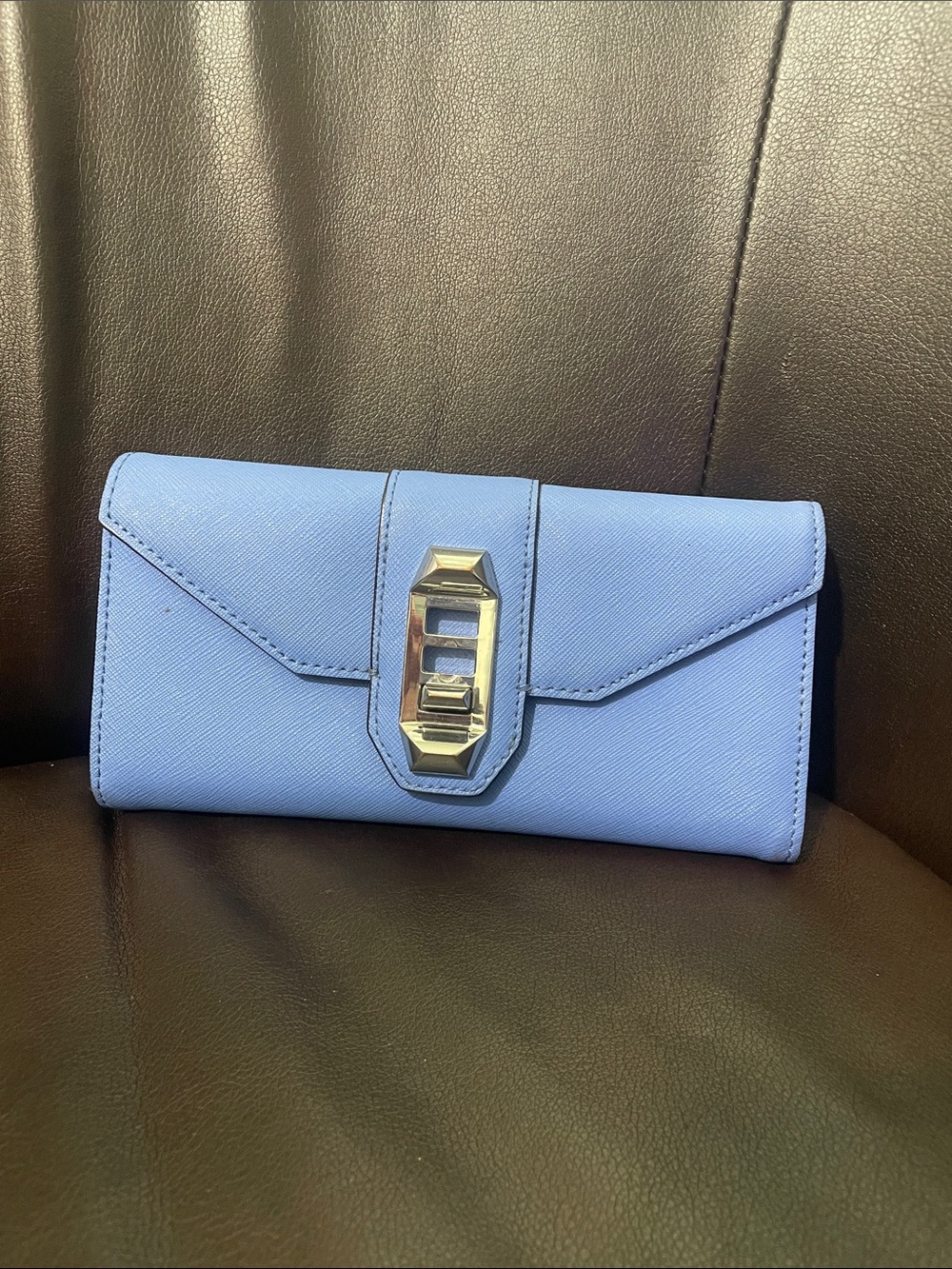 Rebecca Minkoff Powder Blue Envelope Wallet with Geometric Silver Lock